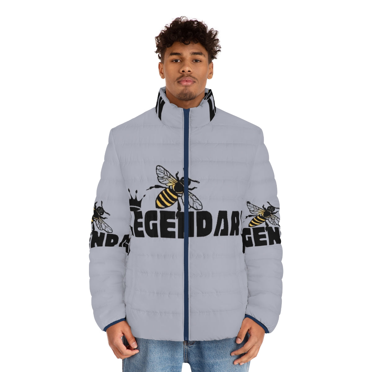 Puffer jacket with a bee and nature-inspired legendary design - men front