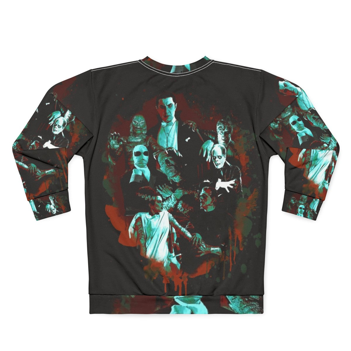 Classic Universal Monster Sweatshirt featuring Dracula, Frankenstein, Mummy, and other iconic horror characters - Back