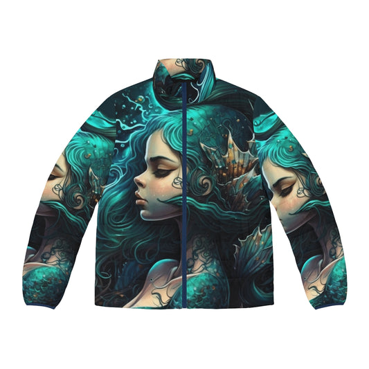 Puffer jacket featuring enchanting sea creature designs, perfect for fantasy fashion enthusiasts