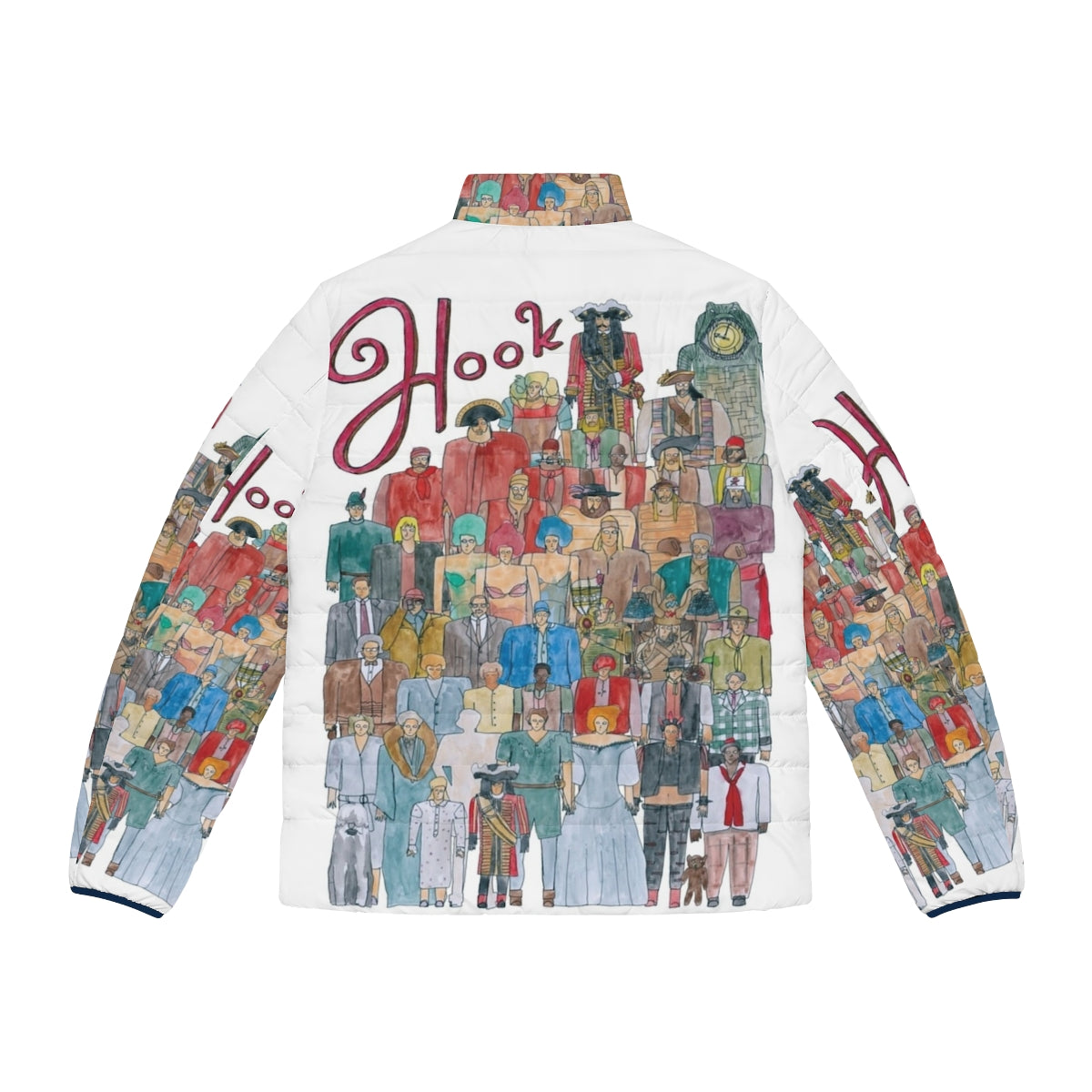 Hook Team Illustration Puffer Jacket featuring characters from the Peter Pan movie - Back