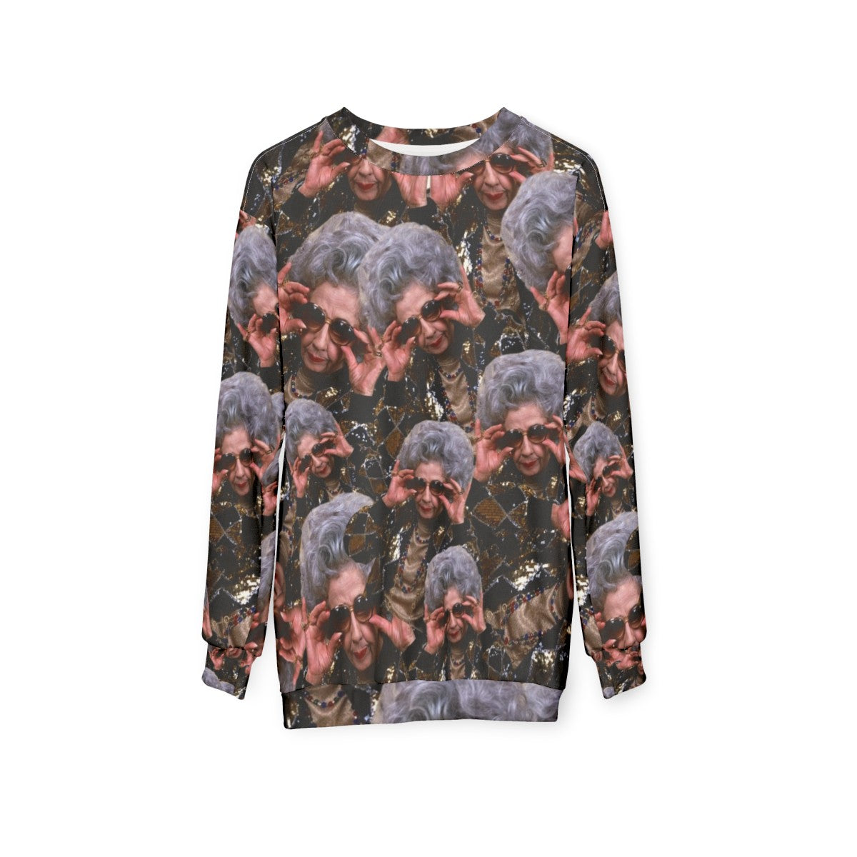 Grandma Yetta inspired animal print sweatshirt from the 90s TV show The Nanny - hanging