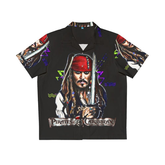 Captain Jack Sparrow themed Hawaiian shirt with tropical print