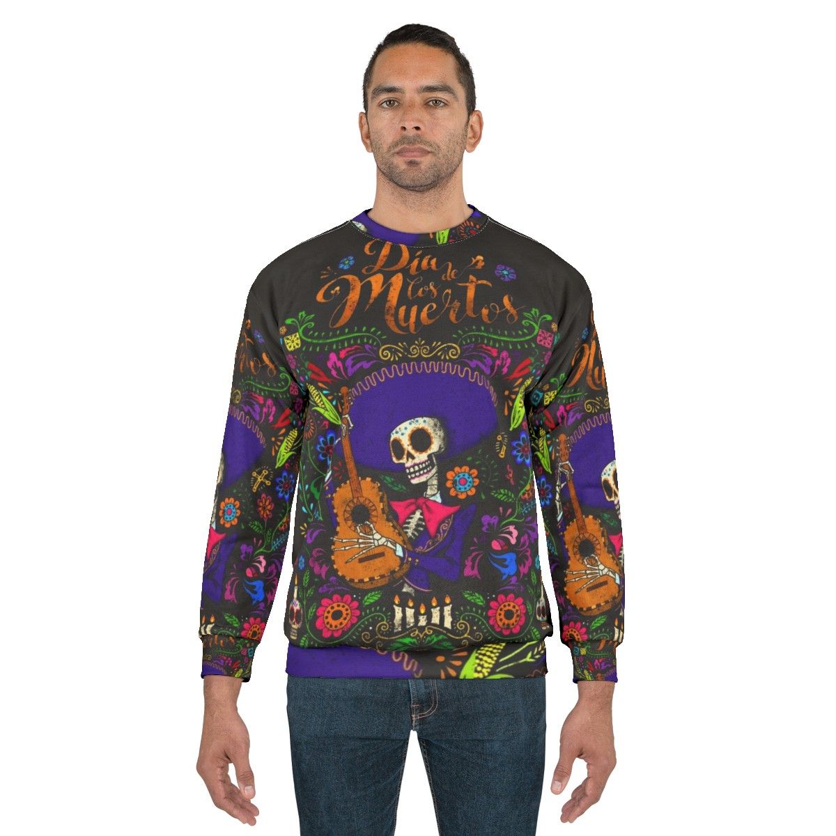 Dia De Los Muertos Sweatshirt featuring a sugar skull design - men