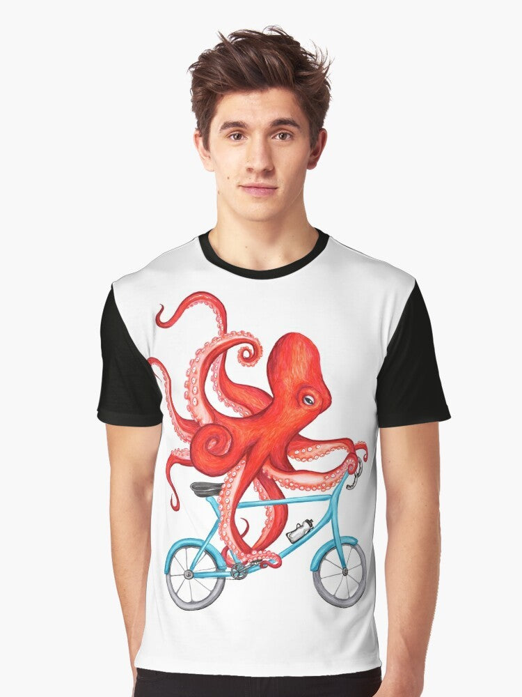 Illustration of a cycling octopus on a graphic t-shirt for cyclists - Men