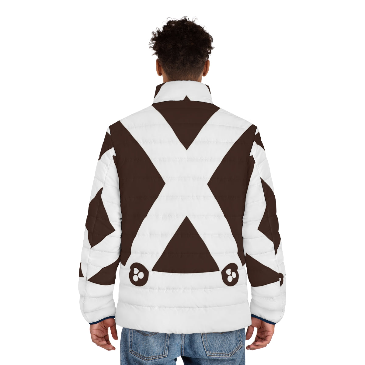 Oompa Loompa themed puffer jacket inspired by the Willy Wonka chocolate factory - men back