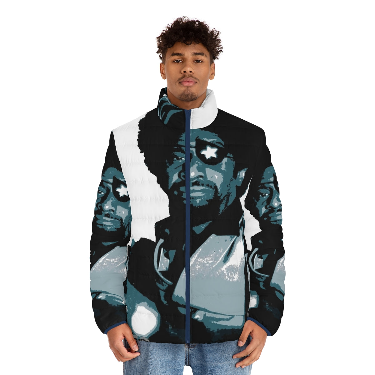 Legends of Blues Puffer Jacket featuring iconic blues musicians - men front