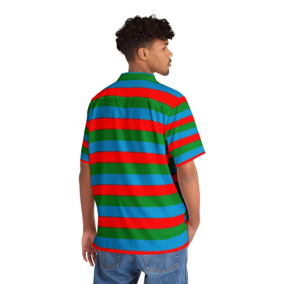 Azerbaijan flag stripes design on a Hawaiian-style shirt - People Back