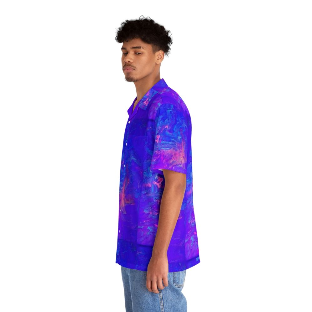 Psychedelic blacklight reactive Hawaiian shirt with fluid art design - People Left