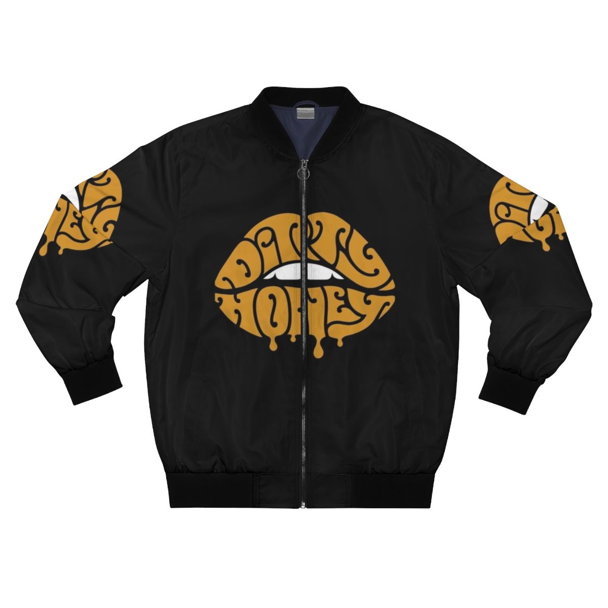 Dirty Honey band logo printed on a black bomber jacket