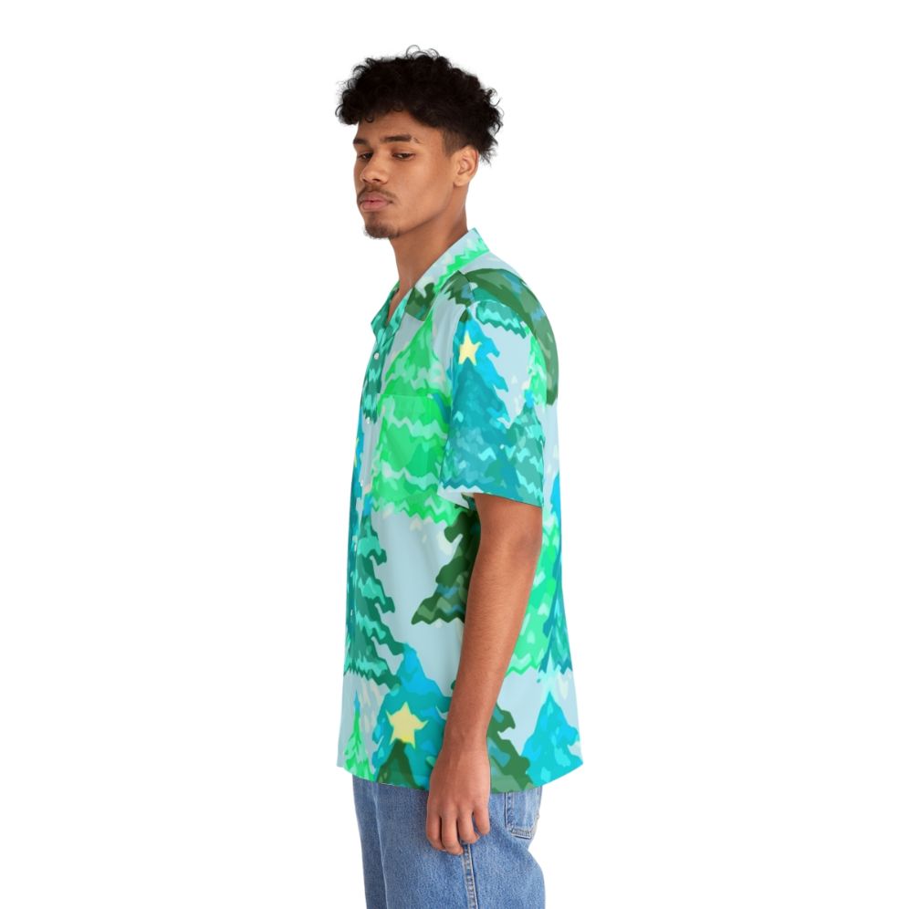 Wintergreen Christmas Trees Hawaiian Shirt with a festive, nature-inspired print - People Left