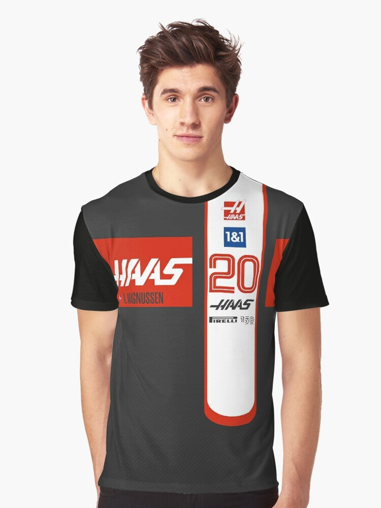 Haas F1 2022 Magnussen Graphic T-Shirt with Formula 1 racing car design - Men