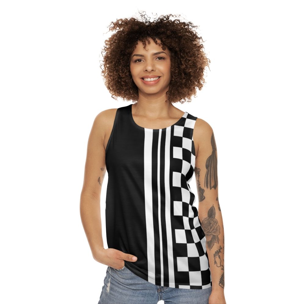 Unisex black and white ska inspired tank top - women