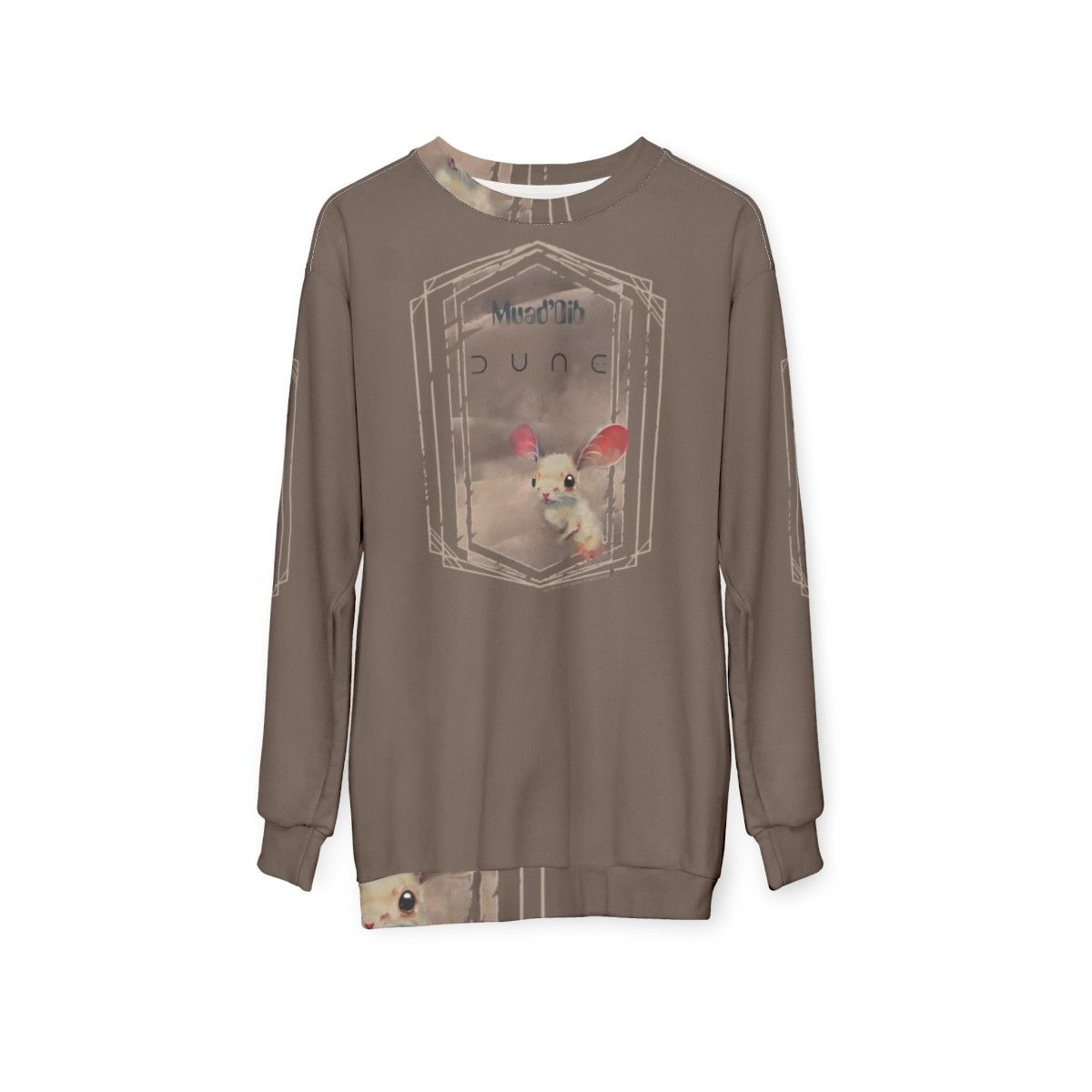 Dune-inspired sci-fi sweatshirt with desert sand mouse design - hanging