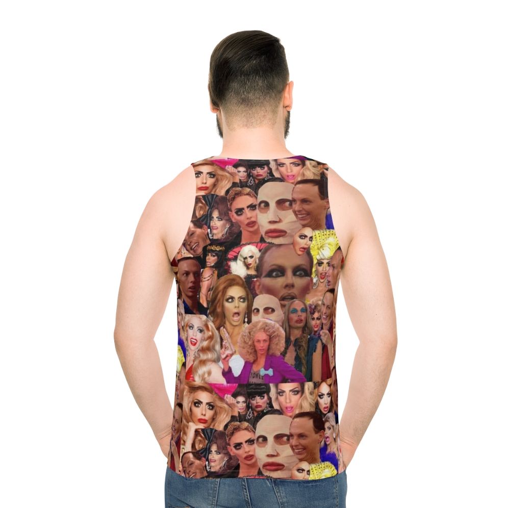 Alyssa Edwards collage design on a unisex tank top - men back