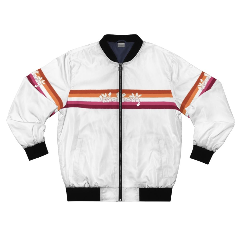 Lesbian Pride Bomber Jacket featuring an LGBTQ pride flag design