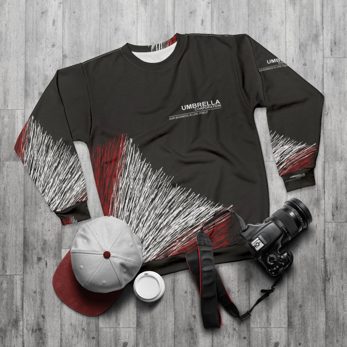 Umbrella Corporation Resident Evil Biohazard Gaming Sweatshirt - flat lay