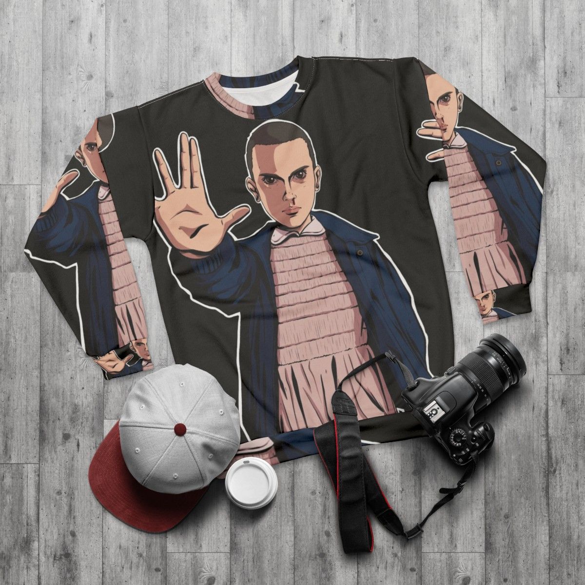 Eleven Stranger Things Fanart Sweatshirt - flat lay