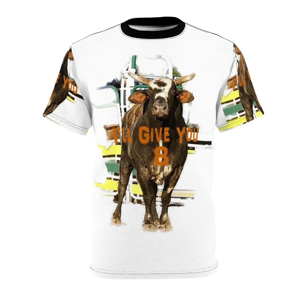 Stylized graphic art designs featuring rodeo bull riders and quotes for an extreme sports t-shirt.