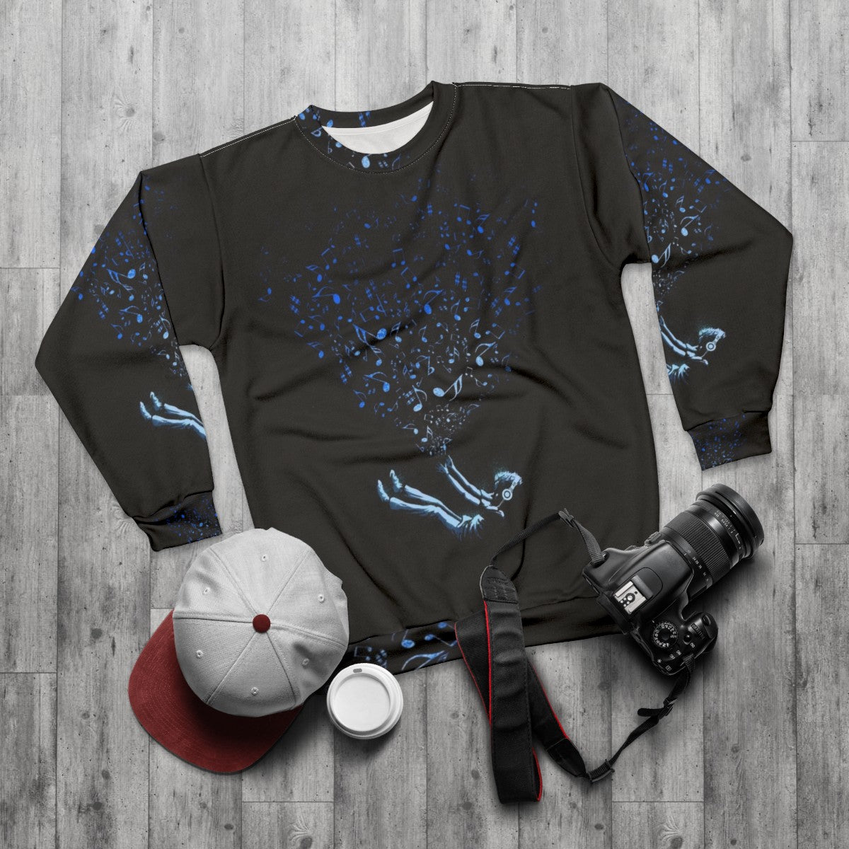 Cosmic Sound Sweatshirt with Music Inspired Design - flat lay