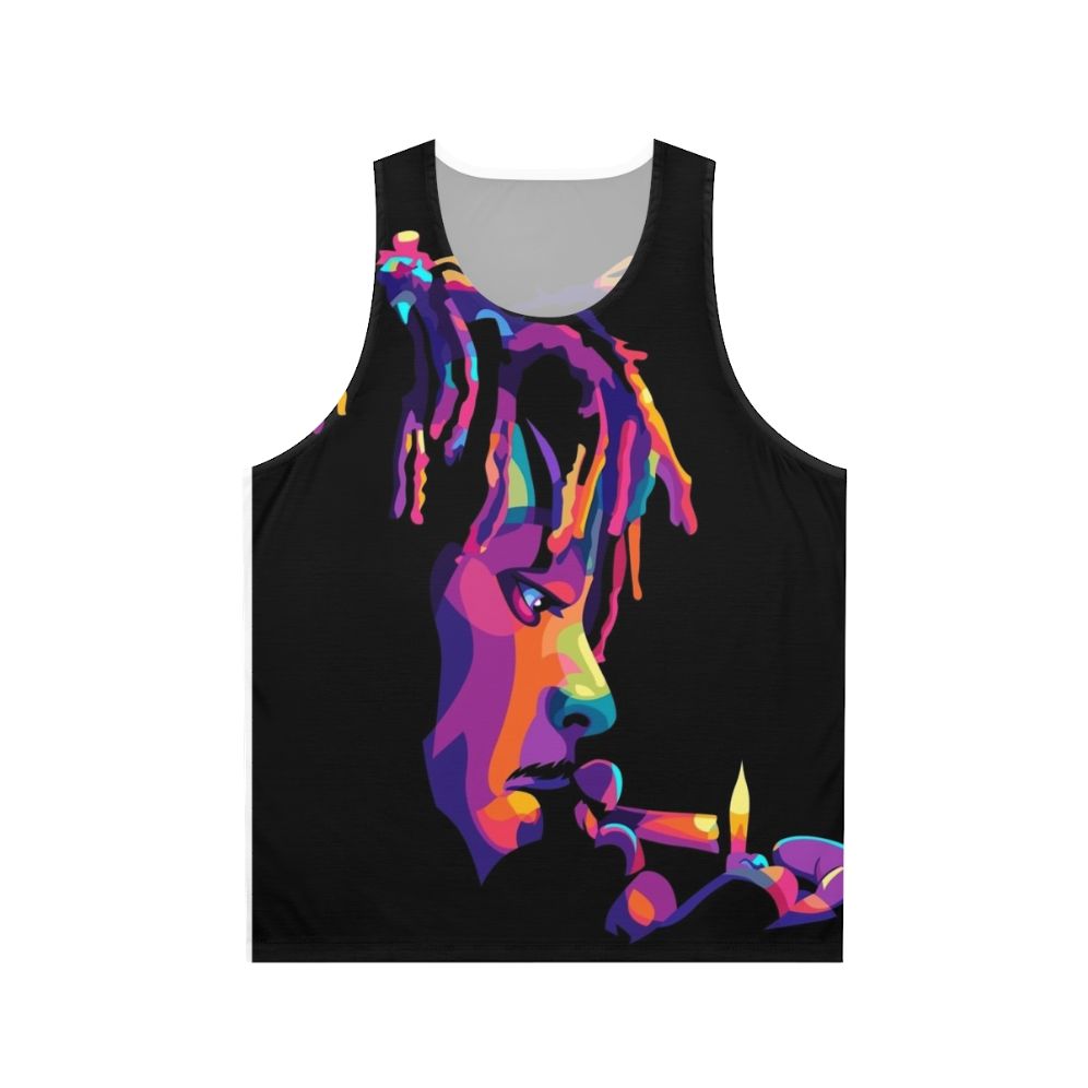 Vibrant pop art unisex tank top with "Legend Never Die 999" design