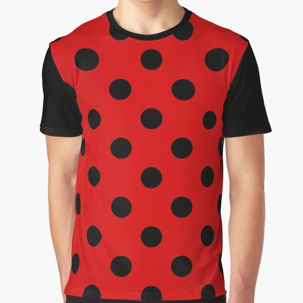 Elegant extra large black on red polka dots graphic t-shirt