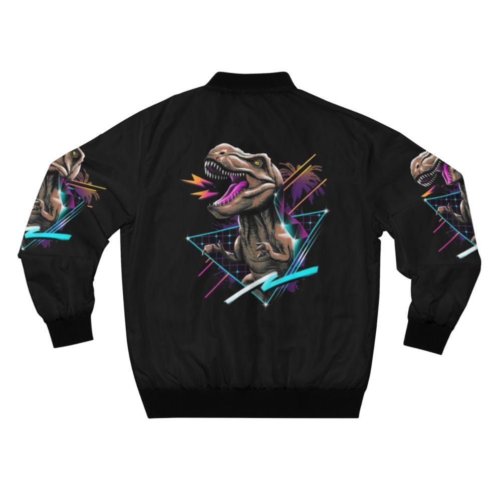 Tyrannosaurus Rex Bomber Jacket with Retro 80s Dinosaur Design - Back