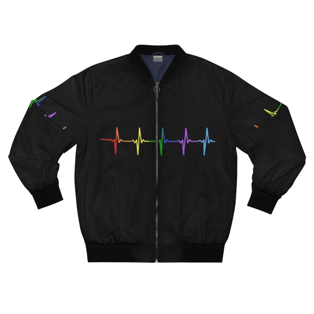 Rainbow LGBTQ Pride Bomber Jacket with Heartbeat Pulse Design