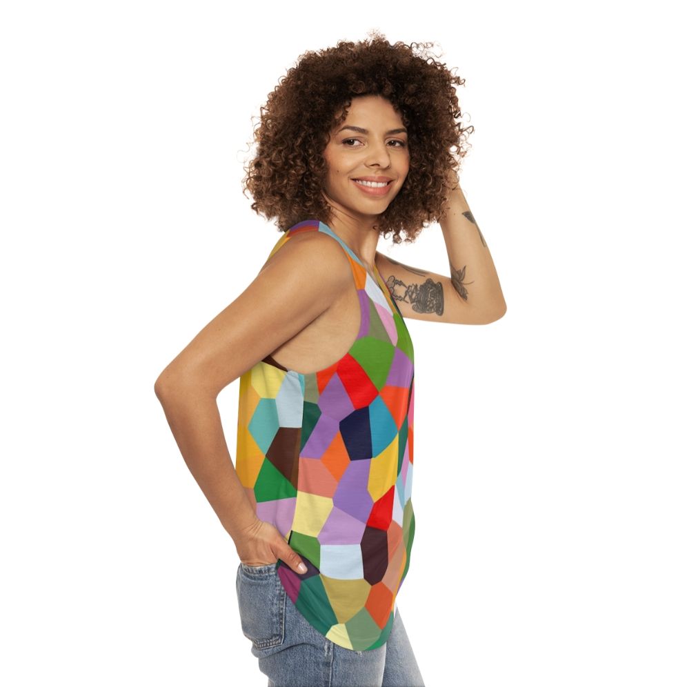 Voronoi Unisex Tank Top with Abstract Geometric Design - women side