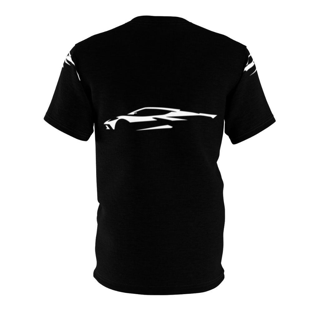 Chevrolet Corvette C8 inspired silhouette design on a white t-shirt - Back