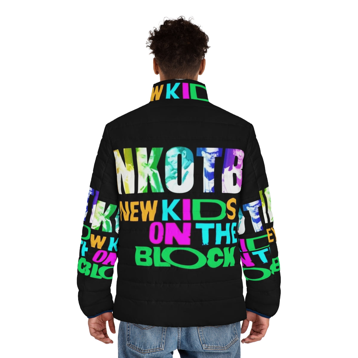 Retro NKOTB puffer jacket for music fans - men back