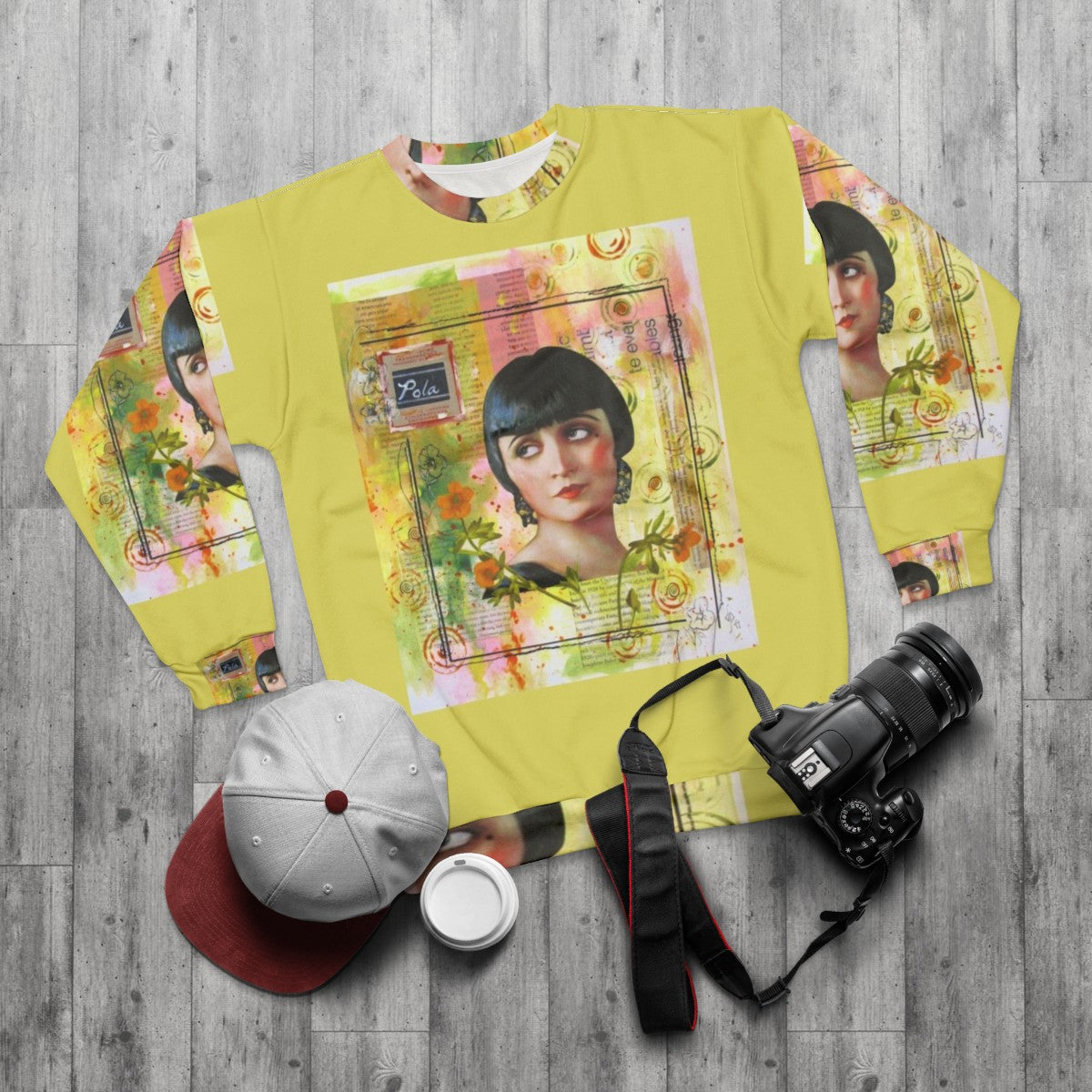 Pola Negri Collage Sweatshirt - Vintage Hollywood Movie Star Portrait - flat lay