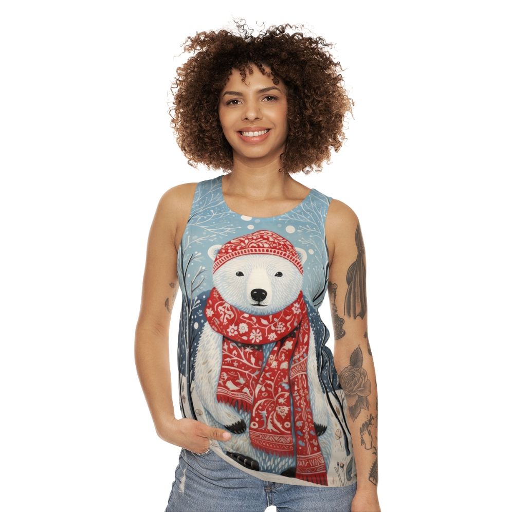 Vintage Christmas White Bear Winter Artwork Unisex Tank Top - women