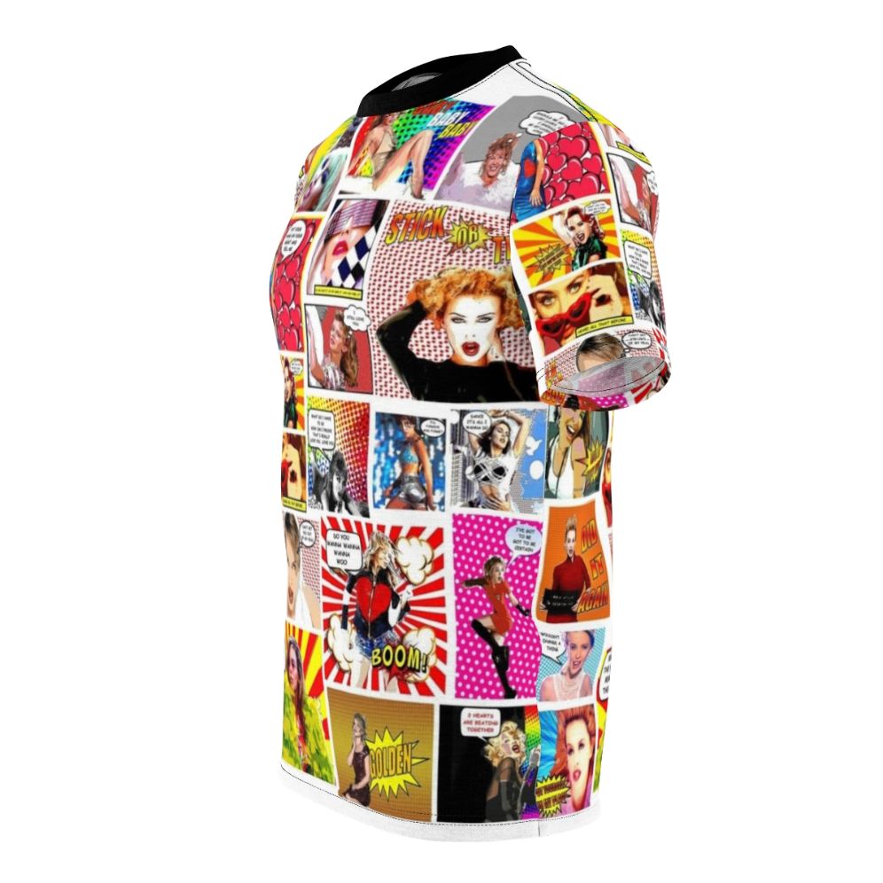 Illustration of Kylie Minogue on a custom print-on-demand t-shirt - men left