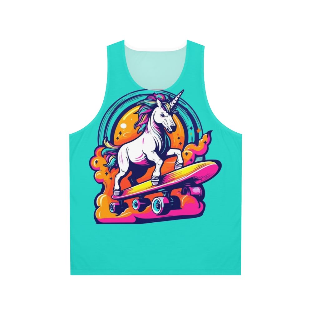 Neon unicorn skateboarding unisex tank top