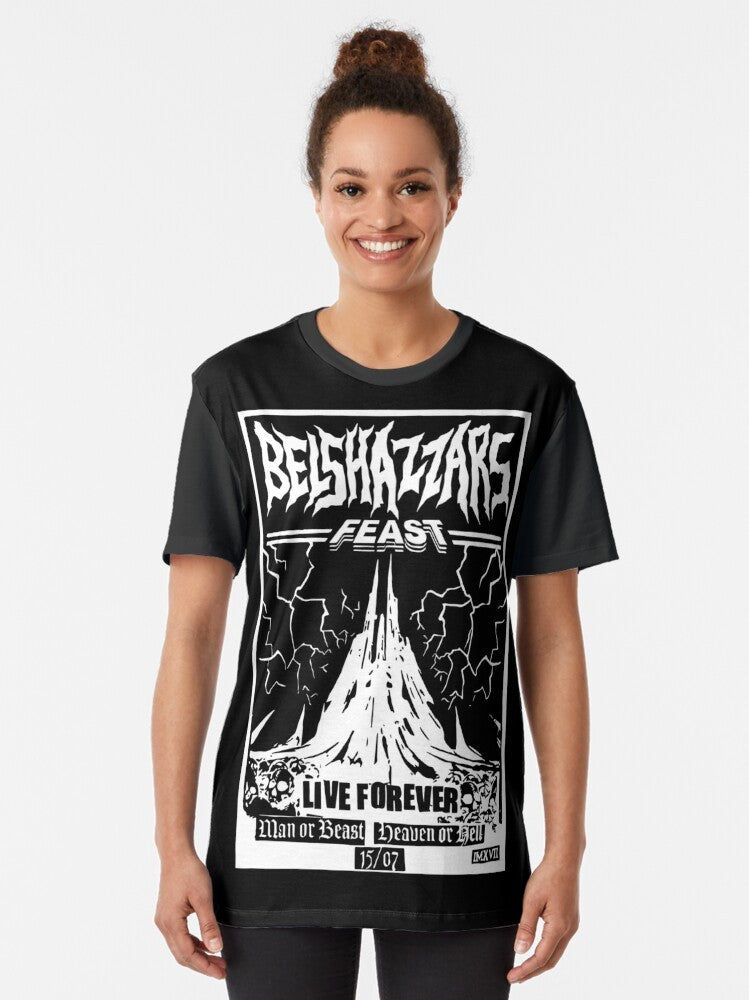 Belshazzar's Feast heavy metal graphic t-shirt with writing on the wall design - Women