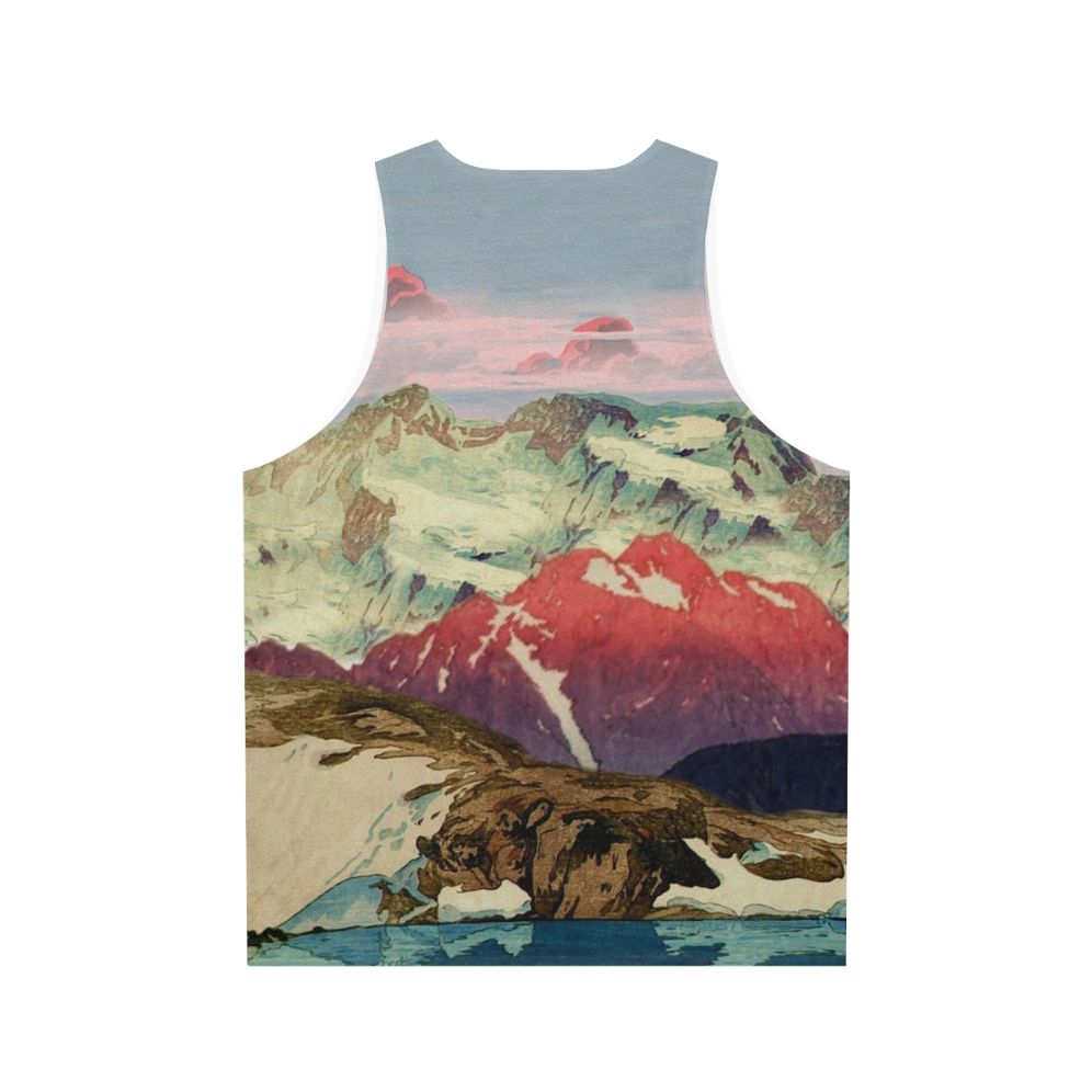 Unisex tank top with a winter landscape inspired by Japanese ukiyo-e art - Back