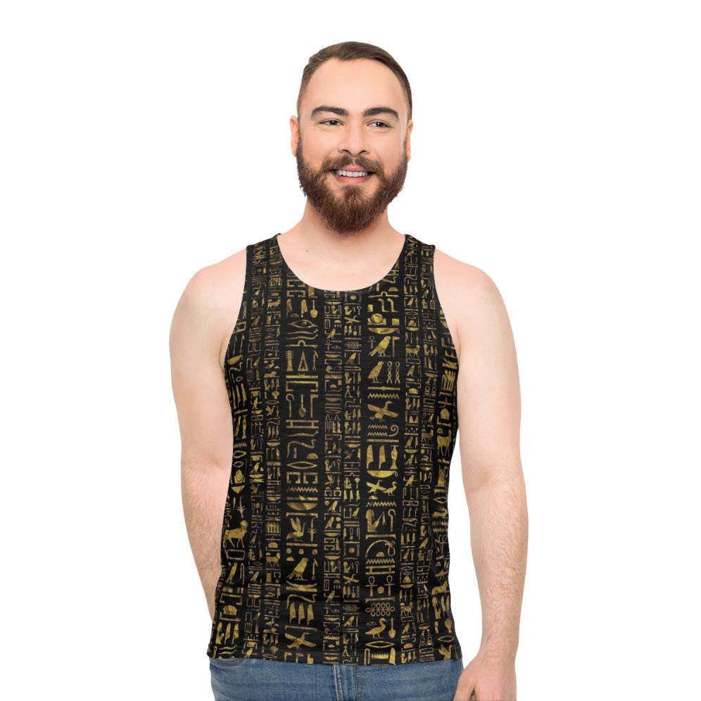 Vintage hieroglyphic unisex tank top with ancient Egyptian design - men