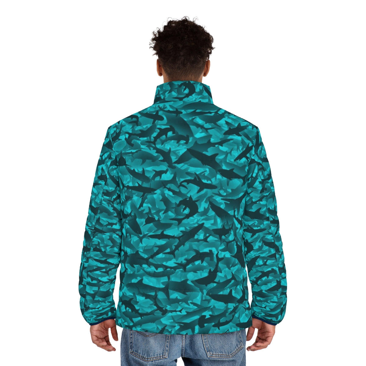 Sharks puffer jacket with camouflage pattern and tactical design - men back