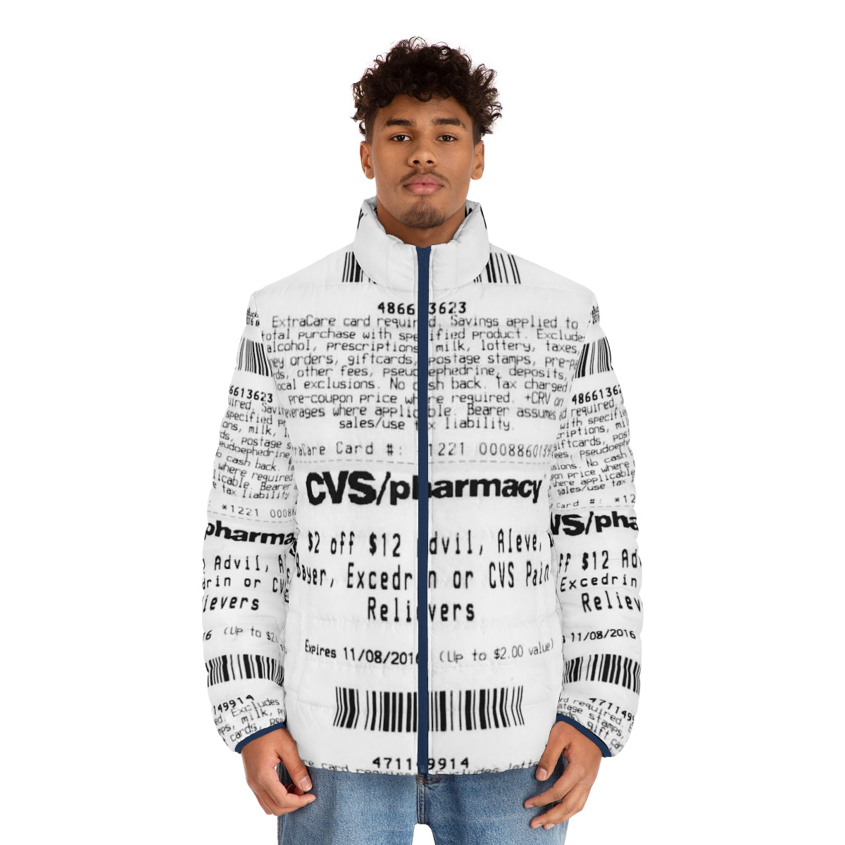 CVS Receipt Puffer Jacket with Patriotic Military Aviation Design - men front