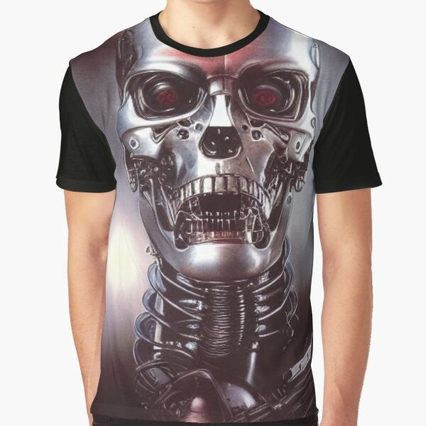 Graphic t-shirt featuring a detailed illustration of the iconic T-800 terminator robot