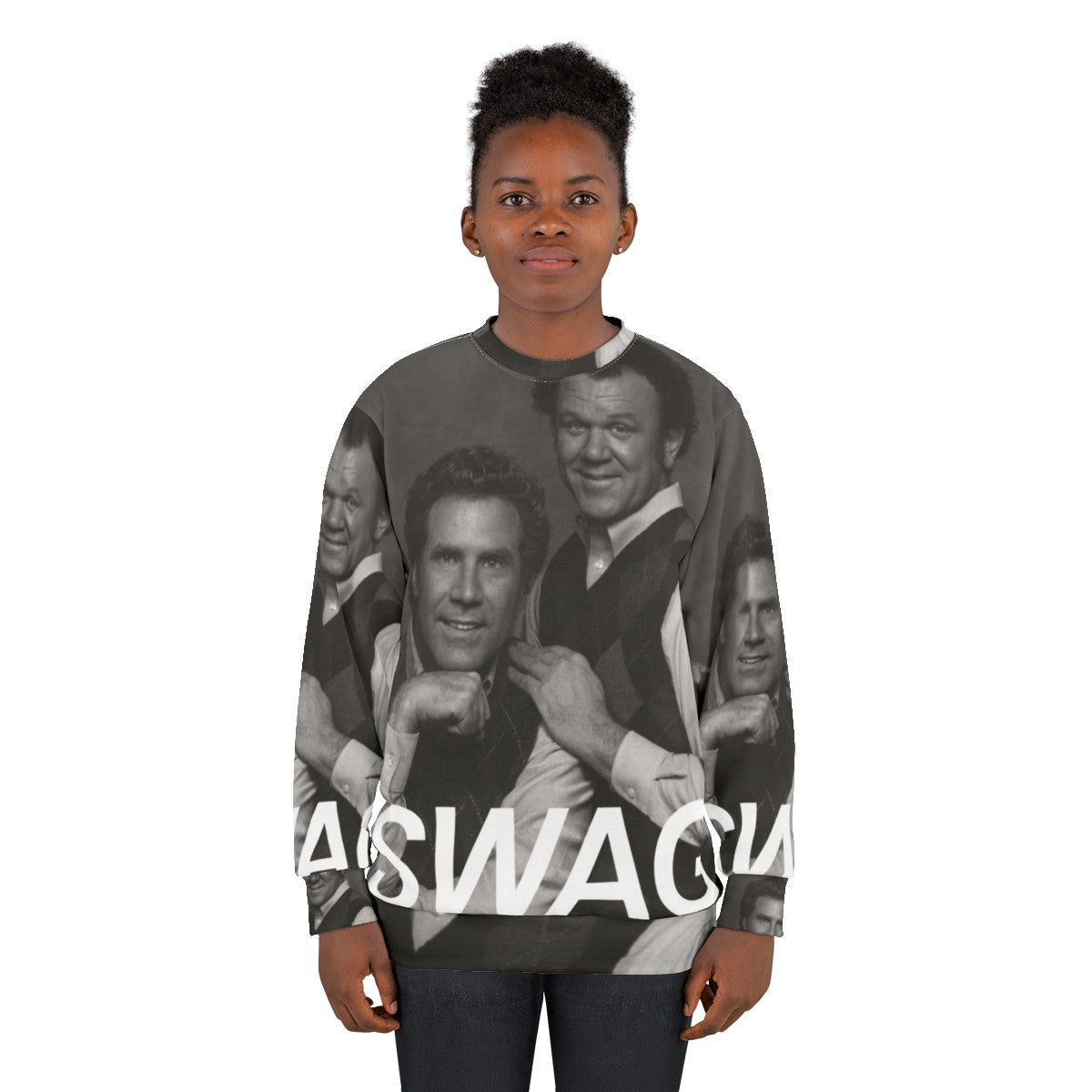 Step Brothers movie themed sweatshirt with a graphic portrait of Will Ferrell and John C. Reilly - women