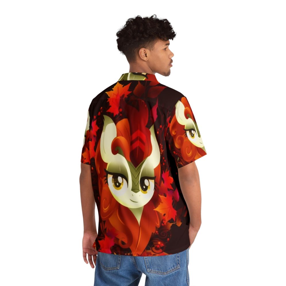 Autumn Blaze Qirin Hawaiian Shirt with Tropical Leaves Pattern - People Back