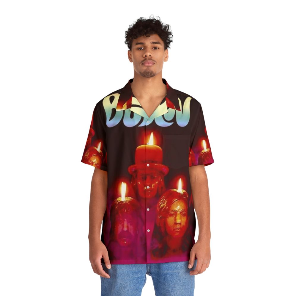 Vibrant "Burn Purple" Hawaiian Shirt with Music-Inspired Retro Style - People Front