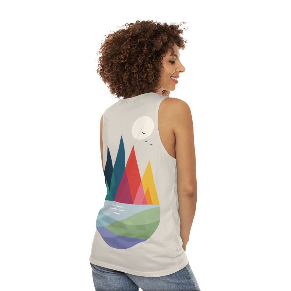 Colorful geometric unisex tank top - women back