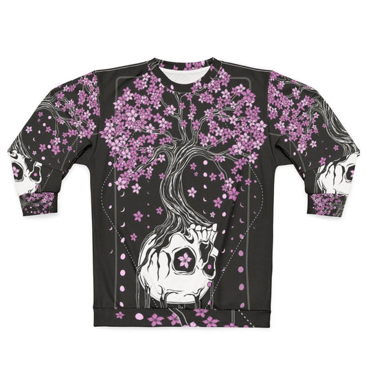 Afterlife Skull Sweatshirt with Cherry Blossom Floral Design