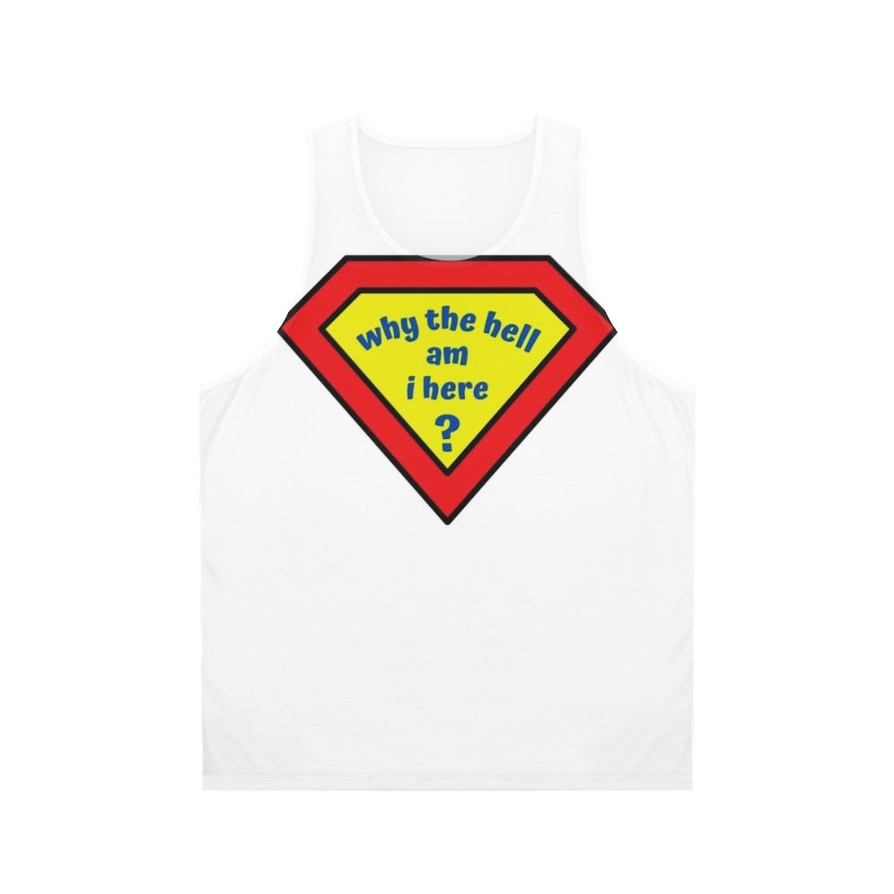 Confused comic superhero unisex tank top