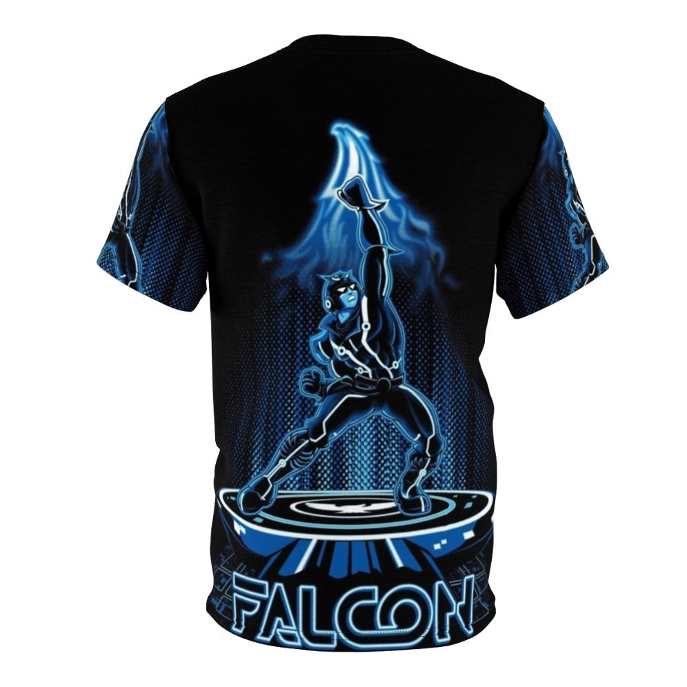 Vintage 80s inspired t-shirt with pop culture mashup design featuring Captain Falcon, Tron, and video game elements - Back