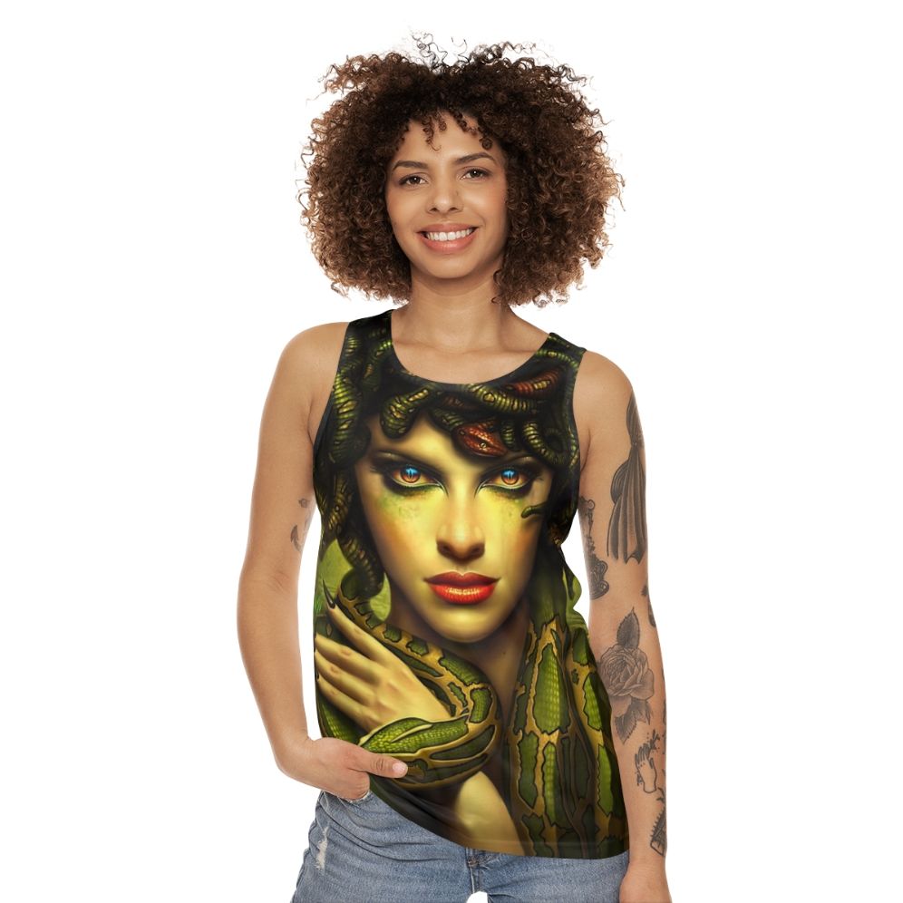 Medusa Unisex Tank Top with Mythological Greek Gorgon Artwork - women