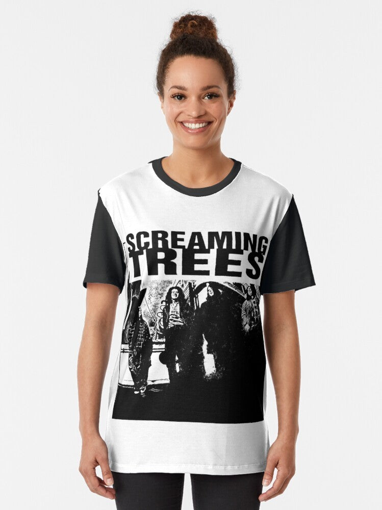 Screaming Trees Grunge Graphic T-Shirt featuring the iconic Screaming Trees band logo and design - Women