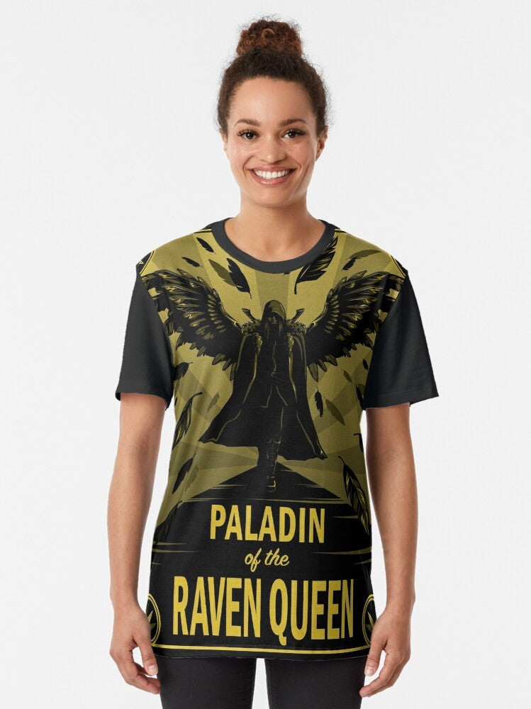 Paladin of the Raven Queen graphic t-shirt, featuring characters from the popular Dungeons and Dragons series Critical Role. - Women